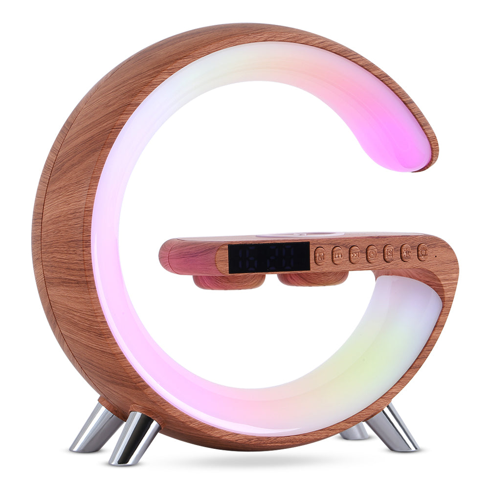 Nuova lampada LED intelligente a forma di G con altoparlante Bluetooth, caricabatterie wireless, lampada d'atmosfera, controllo tramite app per l'arredamento della camera da letto.