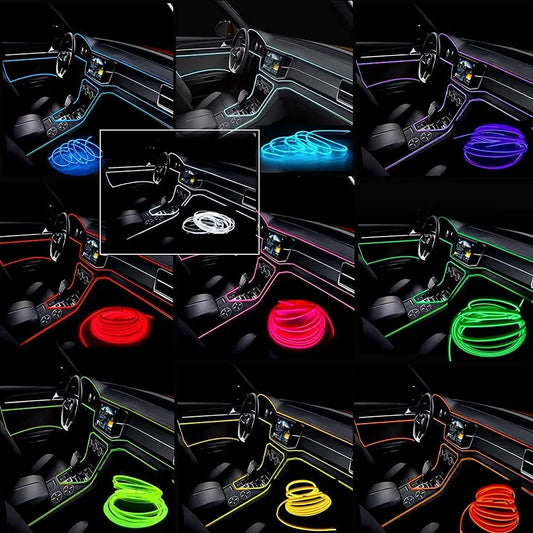Striscia LED per interni auto da 5 m, luce al neon, cablaggio EL, lampada decorativa per auto, luce ambientale flessibile fai da te, diodo USB per atmosfera da festa