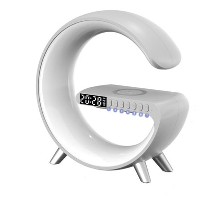Nuova lampada LED intelligente a forma di G con altoparlante Bluetooth, caricabatterie wireless, lampada d'atmosfera, controllo tramite app per l'arredamento della camera da letto.