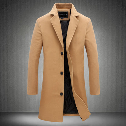 Cappotti casual da uomo in lana tinta unita, autunno e inverno