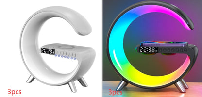 Nuova lampada LED intelligente a forma di G con altoparlante Bluetooth, caricabatterie wireless, lampada d'atmosfera, controllo tramite app per l'arredamento della camera da letto.