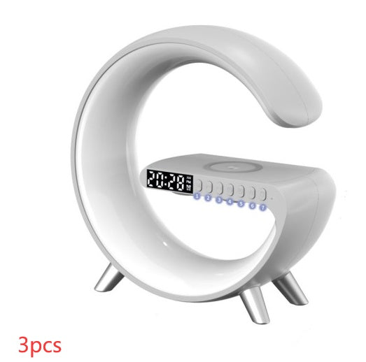 Nuova lampada LED intelligente a forma di G con altoparlante Bluetooth, caricabatterie wireless, lampada d'atmosfera, controllo tramite app per l'arredamento della camera da letto.