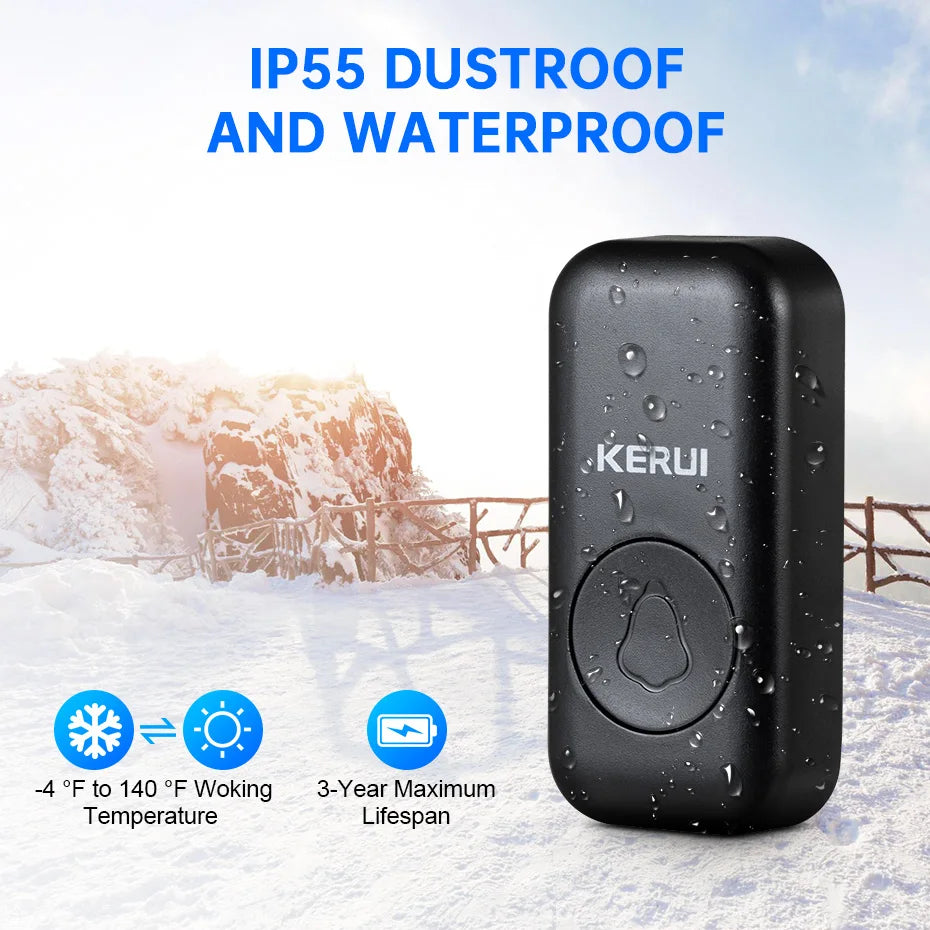 KERUI M525 Campanello wireless per esterni, impermeabile, kit campanello per casa intelligente, allarme di sicurezza con flash LED e melodie di benvenuto