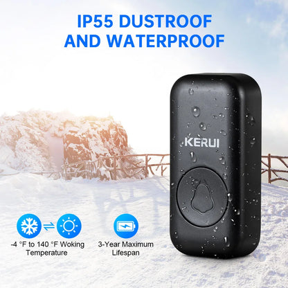 KERUI M525 Campanello wireless per esterni, impermeabile, kit campanello per casa intelligente, allarme di sicurezza con flash LED e melodie di benvenuto