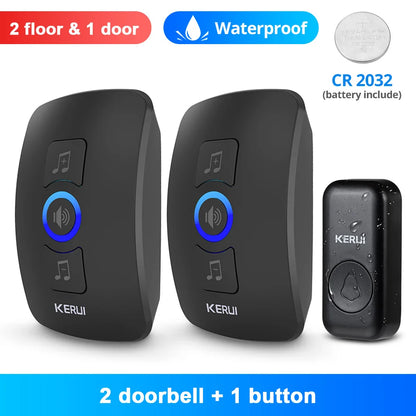 KERUI M525 Campanello wireless per esterni, impermeabile, kit campanello per casa intelligente, allarme di sicurezza con flash LED e melodie di benvenuto