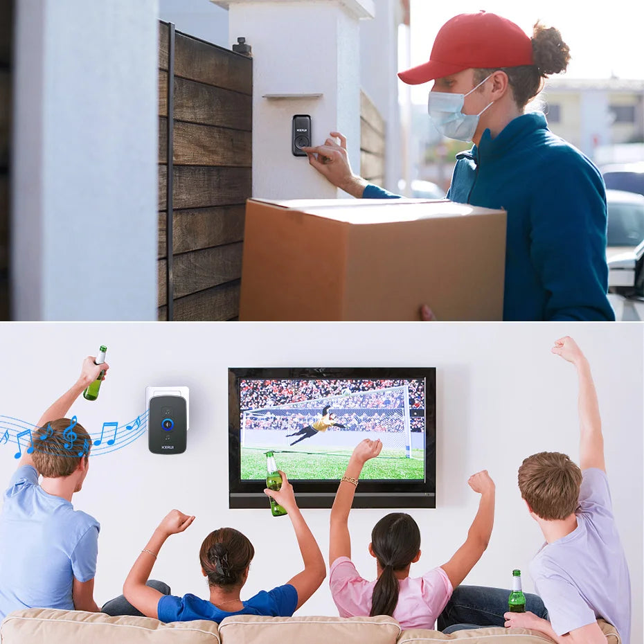 KERUI M525 Campanello wireless per esterni, impermeabile, kit campanello per casa intelligente, allarme di sicurezza con flash LED e melodie di benvenuto