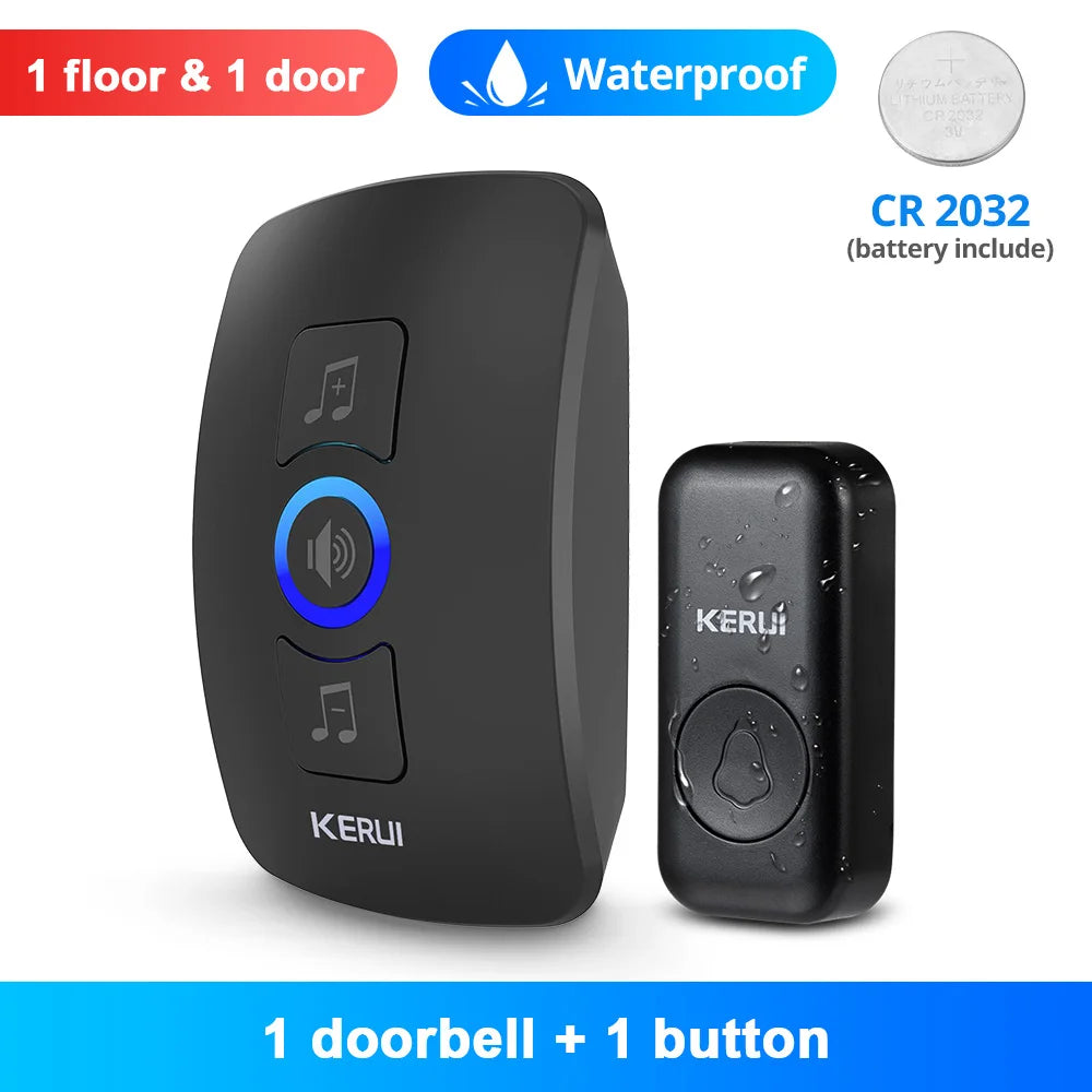 KERUI M525 Campanello wireless per esterni, impermeabile, kit campanello per casa intelligente, allarme di sicurezza con flash LED e melodie di benvenuto