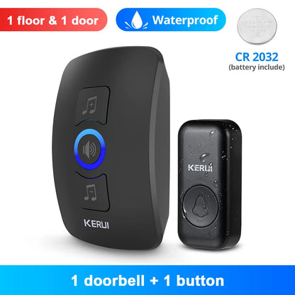 KERUI M525 Campanello wireless per esterni, impermeabile, kit campanello per casa intelligente, allarme di sicurezza con flash LED e melodie di benvenuto