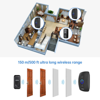 KERUI M525 Campanello wireless per esterni, impermeabile, kit campanello per casa intelligente, allarme di sicurezza con flash LED e melodie di benvenuto