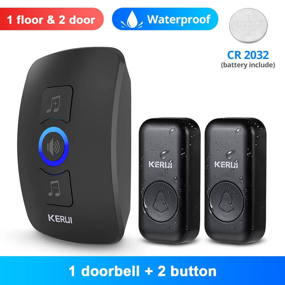 KERUI M525 Campanello wireless per esterni, impermeabile, kit campanello per casa intelligente, allarme di sicurezza con flash LED e melodie di benvenuto