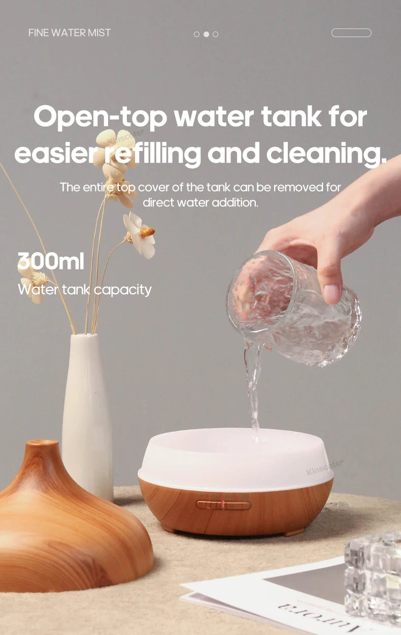 Diffusore di aromaterapia con venature del legno, umidificatore USB, purificatore d'aria da tavolo, diffusore di aromi a nebbia fredda/set di oli essenziali