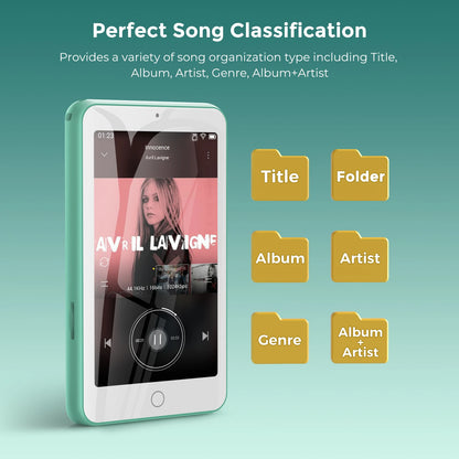 Lettore MP4/MP3 portatile con altoparlanti Bluetooth e Wi-Fi, lettore musicale con video, radio FM, eBook, registratore, capacità fino a 512 GB