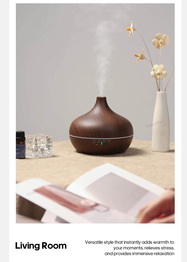 Diffusore di aromaterapia con venature del legno, umidificatore USB, purificatore d'aria da tavolo, diffusore di aromi a nebbia fredda/set di oli essenziali