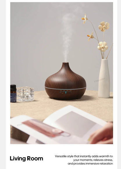 Diffusore di aromaterapia con venature del legno, umidificatore USB, purificatore d'aria da tavolo, diffusore di aromi a nebbia fredda/set di oli essenziali