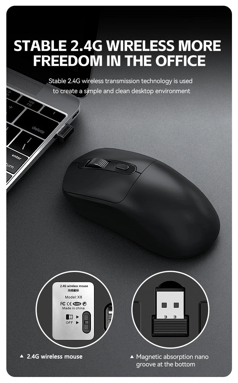Mouse da gioco wireless Warvank X8 da 500 mAh, ricaricabile TYPE-C, adatto per computer desktop portatili
