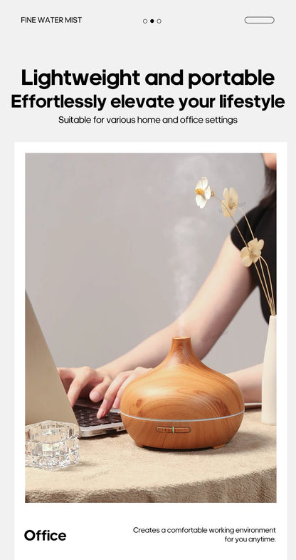 Diffusore di aromaterapia con venature del legno, umidificatore USB, purificatore d'aria da tavolo, diffusore di aromi a nebbia fredda/set di oli essenziali