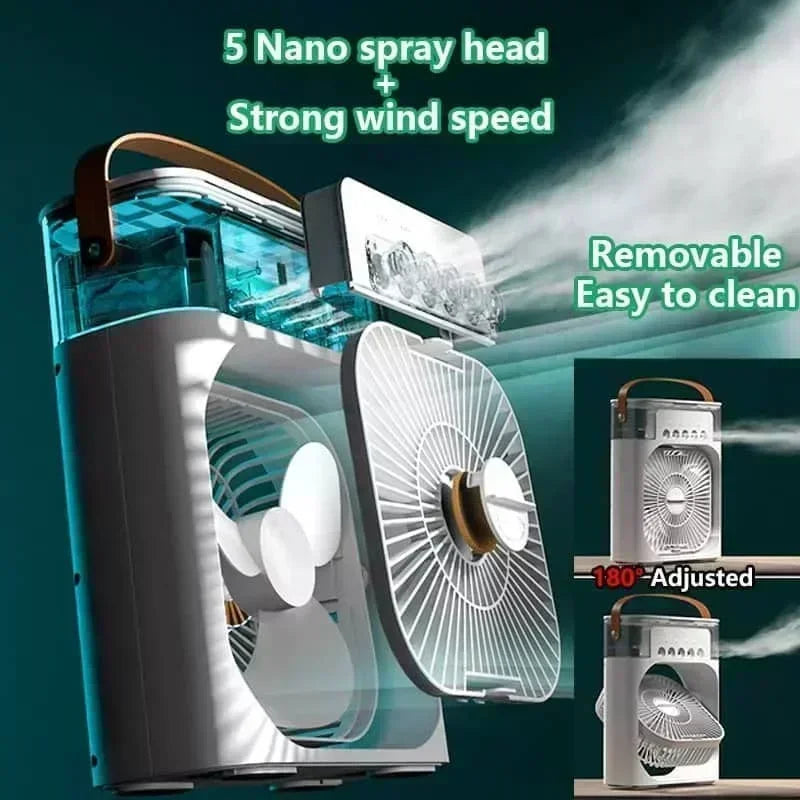 Nuovo condizionatore d'aria 3 in 1, mini raffrescatore d'aria per uso domestico, luce notturna a LED, umidificatore portatile, ventilatore per la regolazione dell'aria, ventilatore per ufficio e casa