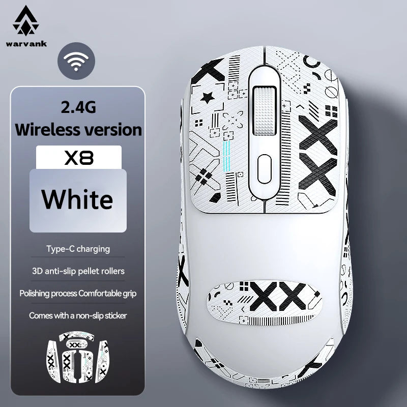 Mouse da gioco wireless Warvank X8 da 500 mAh, ricaricabile TYPE-C, adatto per computer desktop portatili