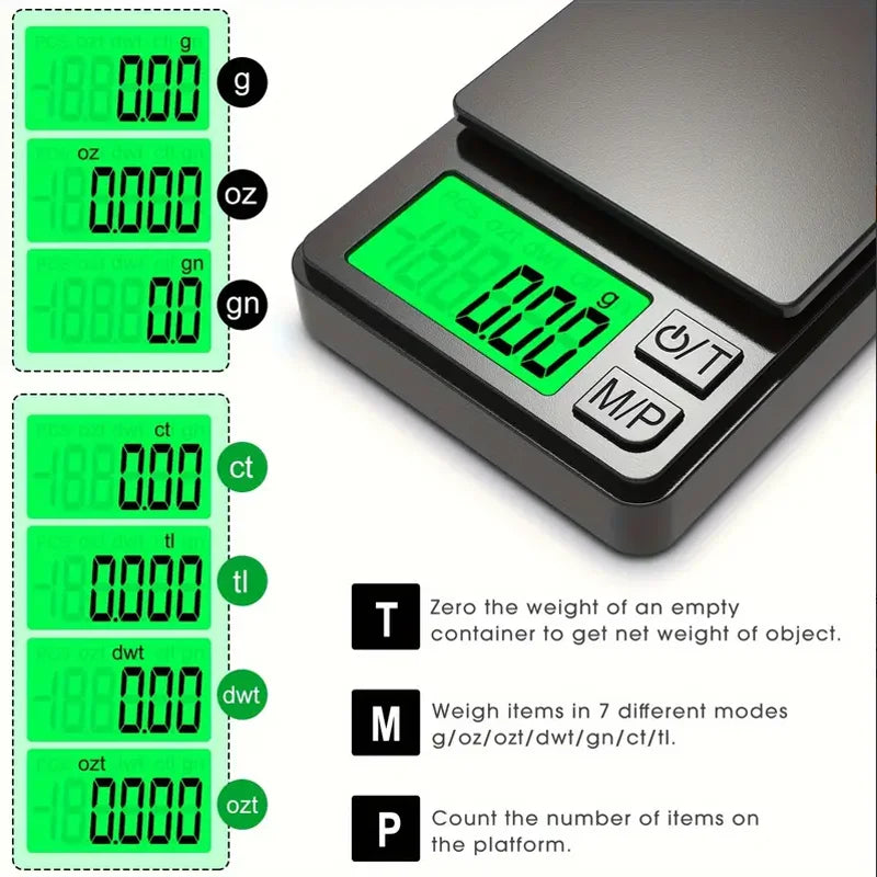 Bilancia tascabile di precisione 1000 g x 0,1 g - Bilancia digitale per grammi, alimenti, gioielli, once/grani con display LCD retroilluminato - Mini bilancia da viaggio
