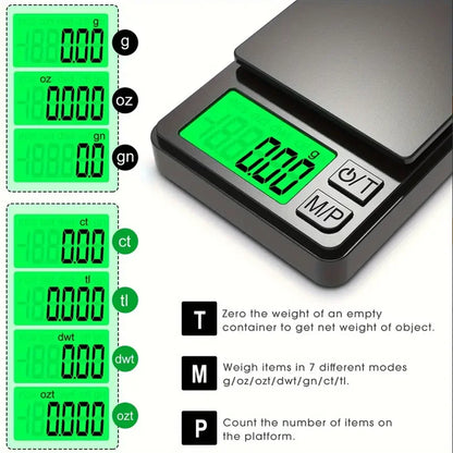 Bilancia tascabile di precisione 1000 g x 0,1 g - Bilancia digitale per grammi, alimenti, gioielli, once/grani con display LCD retroilluminato - Mini bilancia da viaggio