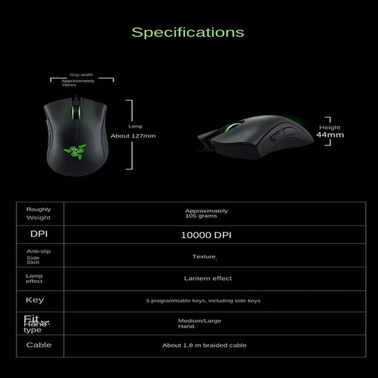 Mouse da gioco cablato Razer Purgatory Viper Standard Edition 6400DPI Merchandising di marca Regalo di compleanno Laurea Vendita all'ingrosso