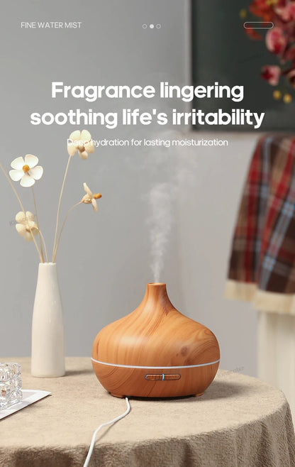 Diffusore di aromaterapia con venature del legno, umidificatore USB, purificatore d'aria da tavolo, diffusore di aromi a nebbia fredda/set di oli essenziali
