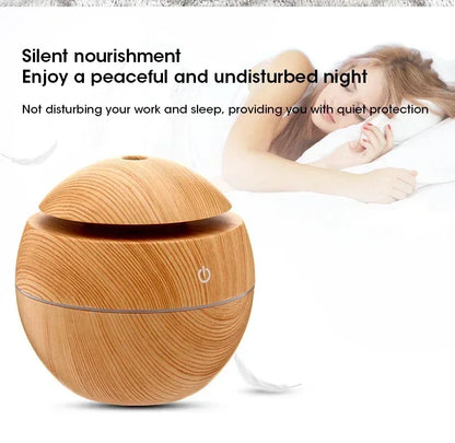 Mini diffusore di oli essenziali USB a ultrasuoni effetto legno, umidificatore portatile da tavolo per aromaterapia, per uso domestico e in ufficio