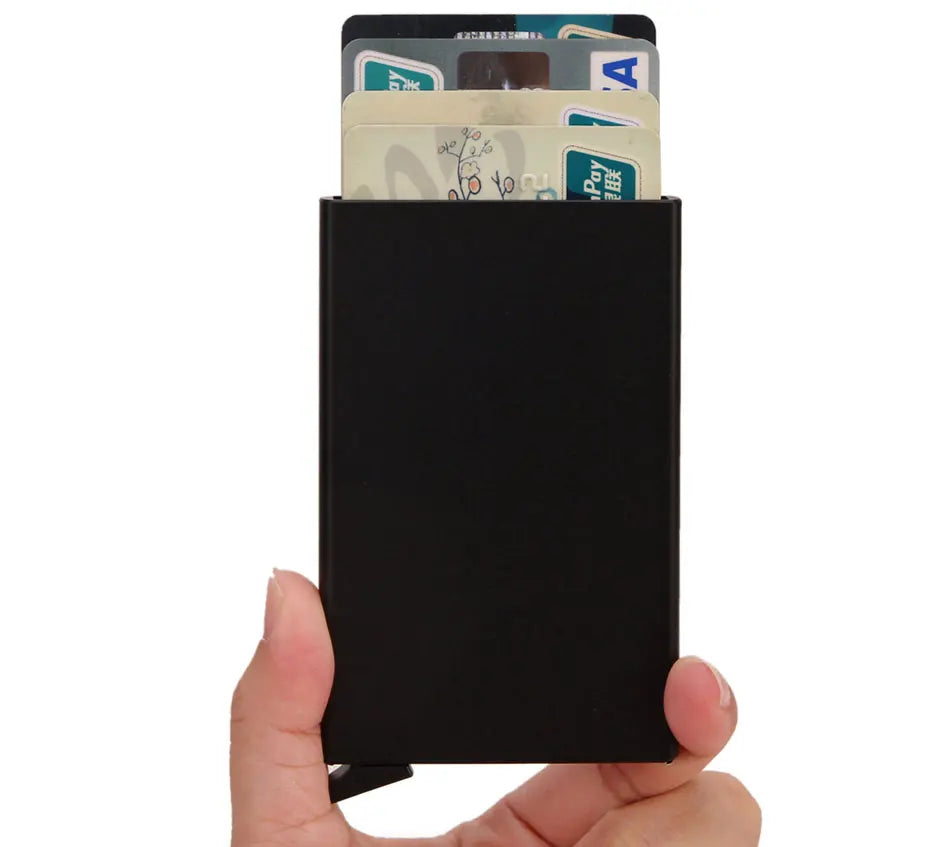 Portafoglio RFID Smart Porta Carte Metallo Sottile Uomo Donna Portafogli Pop Up Minimalista Piccolo Portafoglio Nero Valigetta per Uomo