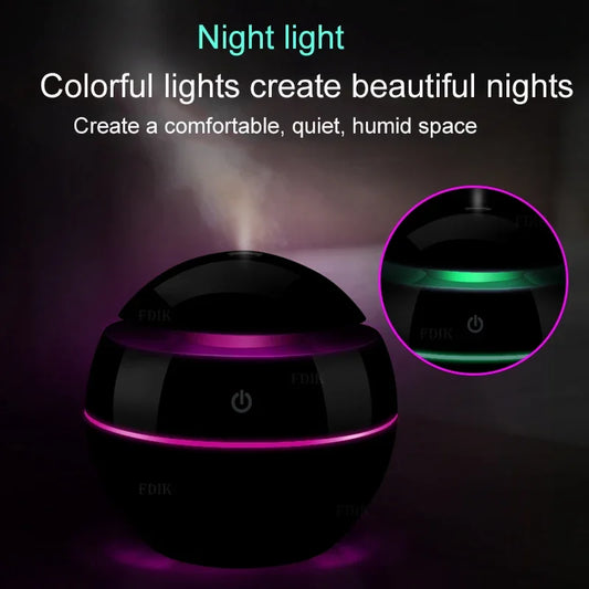 Diffusore di oli essenziali per aromi USB da 130 ml, mini umidificatore a ultrasuoni, purificatore d'aria, luce notturna a LED con cambio di 7 colori, per ufficio e casa