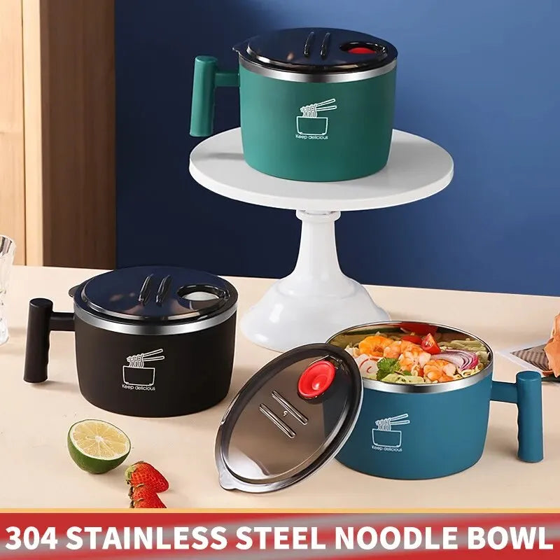 Ciotola in acciaio inossidabile con coperchio per noodles istantanei, ciotola di scarico sigillata e portatile per utensili da cucina Instant Noodle Partner