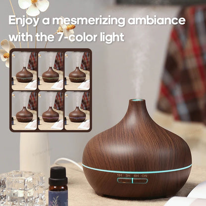 Diffusore di aromaterapia con venature del legno, umidificatore USB, purificatore d'aria da tavolo, diffusore di aromi a nebbia fredda/set di oli essenziali