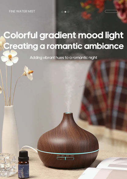 Diffusore di aromaterapia con venature del legno, umidificatore USB, purificatore d'aria da tavolo, diffusore di aromi a nebbia fredda/set di oli essenziali