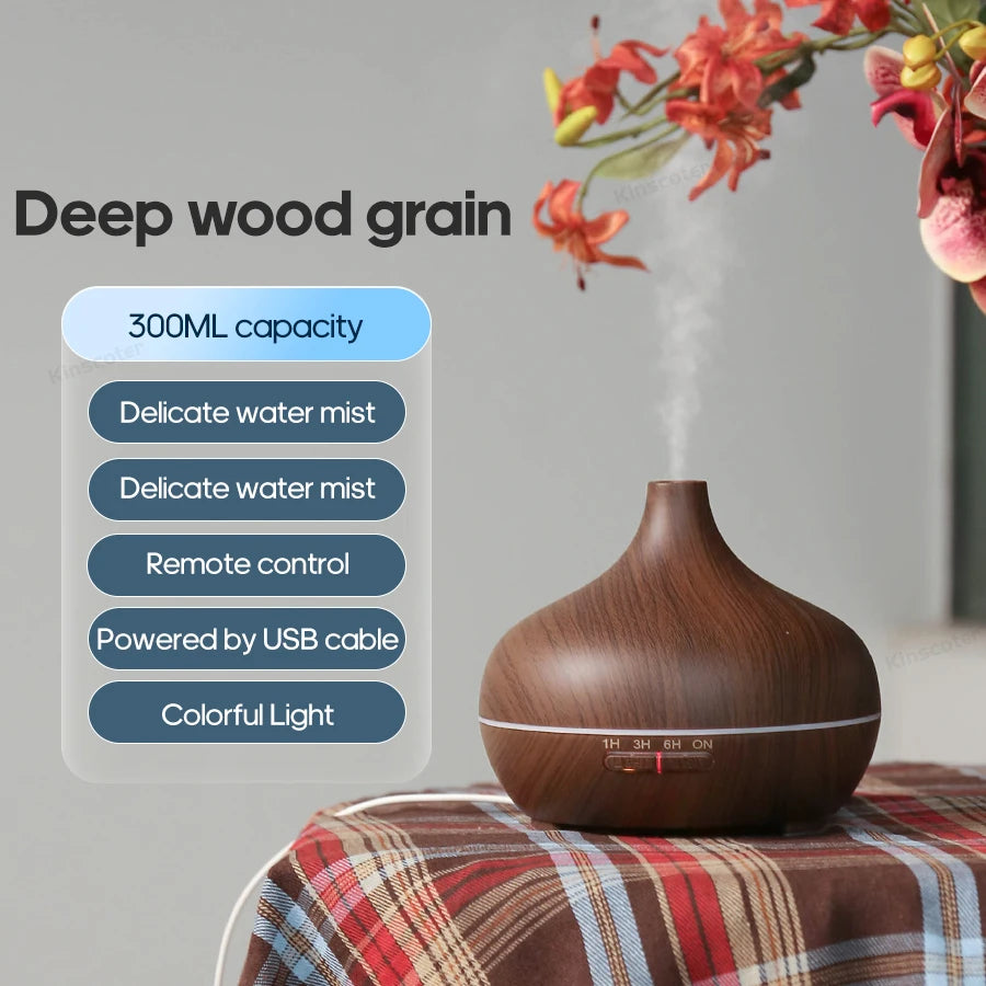 Diffusore di aromaterapia con venature del legno, umidificatore USB, purificatore d'aria da tavolo, diffusore di aromi a nebbia fredda/set di oli essenziali
