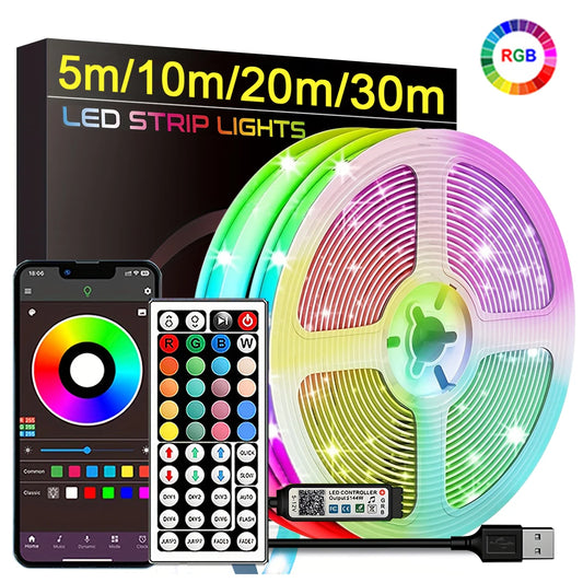 Strisce luminose a LED RGB da 5 m, 10 m, 20 m, 30 m, luci per ambienti a LED con controllo APP, nastro flessibile, nastro LED per la decorazione della camera da letto