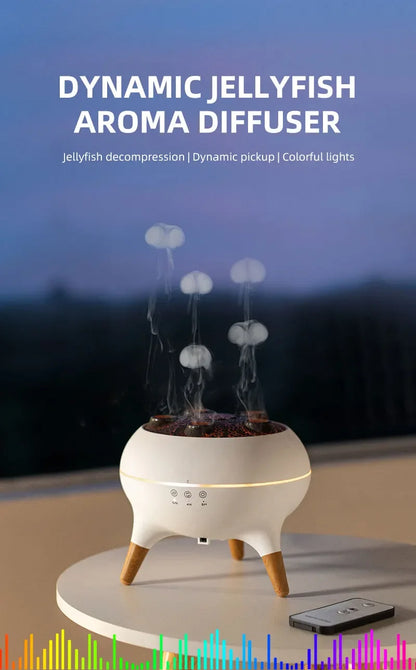 Umidificatore d'aria dinamico Jellyfish da 250 ml, diffusore di oli essenziali, telecomando, umidificatore per camera da letto con 7 luci notturne colorate