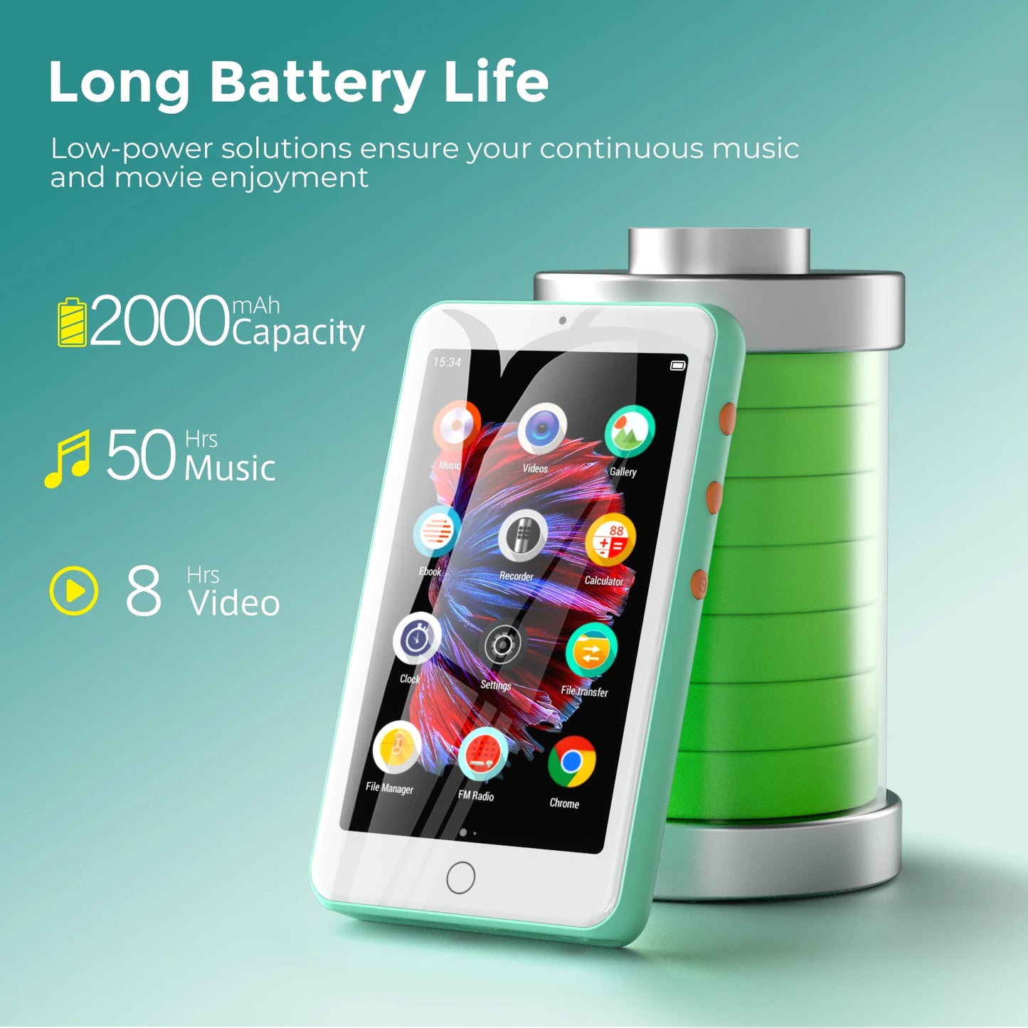Lettore MP4/MP3 portatile con altoparlanti Bluetooth e Wi-Fi, lettore musicale con video, radio FM, eBook, registratore, capacità fino a 512 GB