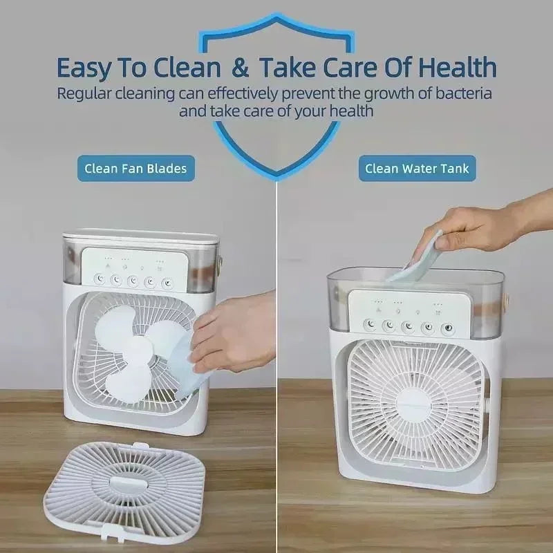 Nuovo condizionatore d'aria 3 in 1, mini raffrescatore d'aria per uso domestico, luce notturna a LED, umidificatore portatile, ventilatore per la regolazione dell'aria, ventilatore per ufficio e casa