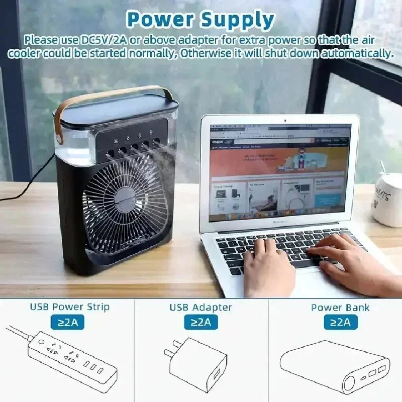 Nuovo condizionatore d'aria 3 in 1, mini raffrescatore d'aria per uso domestico, luce notturna a LED, umidificatore portatile, ventilatore per la regolazione dell'aria, ventilatore per ufficio e casa