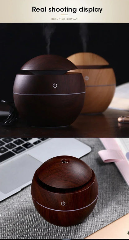 Mini diffusore di oli essenziali USB a ultrasuoni effetto legno, umidificatore portatile da tavolo per aromaterapia, per uso domestico e in ufficio