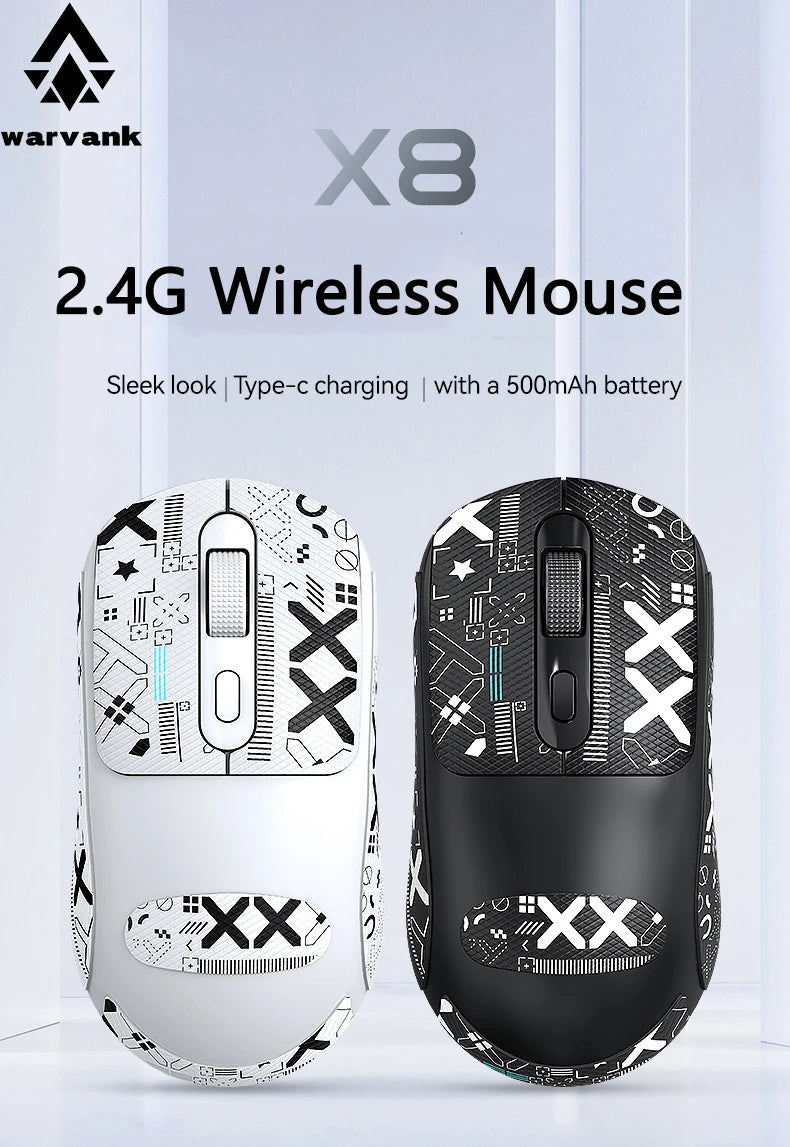 Mouse da gioco wireless Warvank X8 da 500 mAh, ricaricabile TYPE-C, adatto per computer desktop portatili