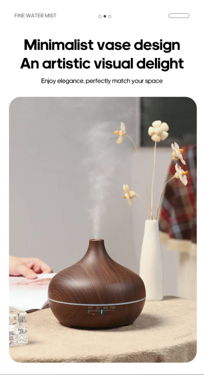 Diffusore di aromaterapia con venature del legno, umidificatore USB, purificatore d'aria da tavolo, diffusore di aromi a nebbia fredda/set di oli essenziali