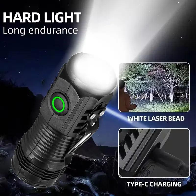 Nuova torcia ultra potente con 3 LED Core, mini torcia tattica ricaricabile ad alta potenza, torcia a LED con clip in metallo per penna e lampada portatile