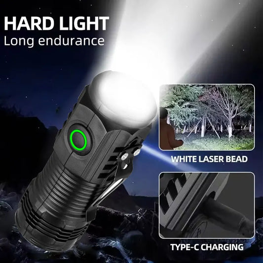 Nuova torcia ultra potente con 3 LED Core, mini torcia tattica ricaricabile ad alta potenza, torcia a LED con clip in metallo per penna e lampada portatile