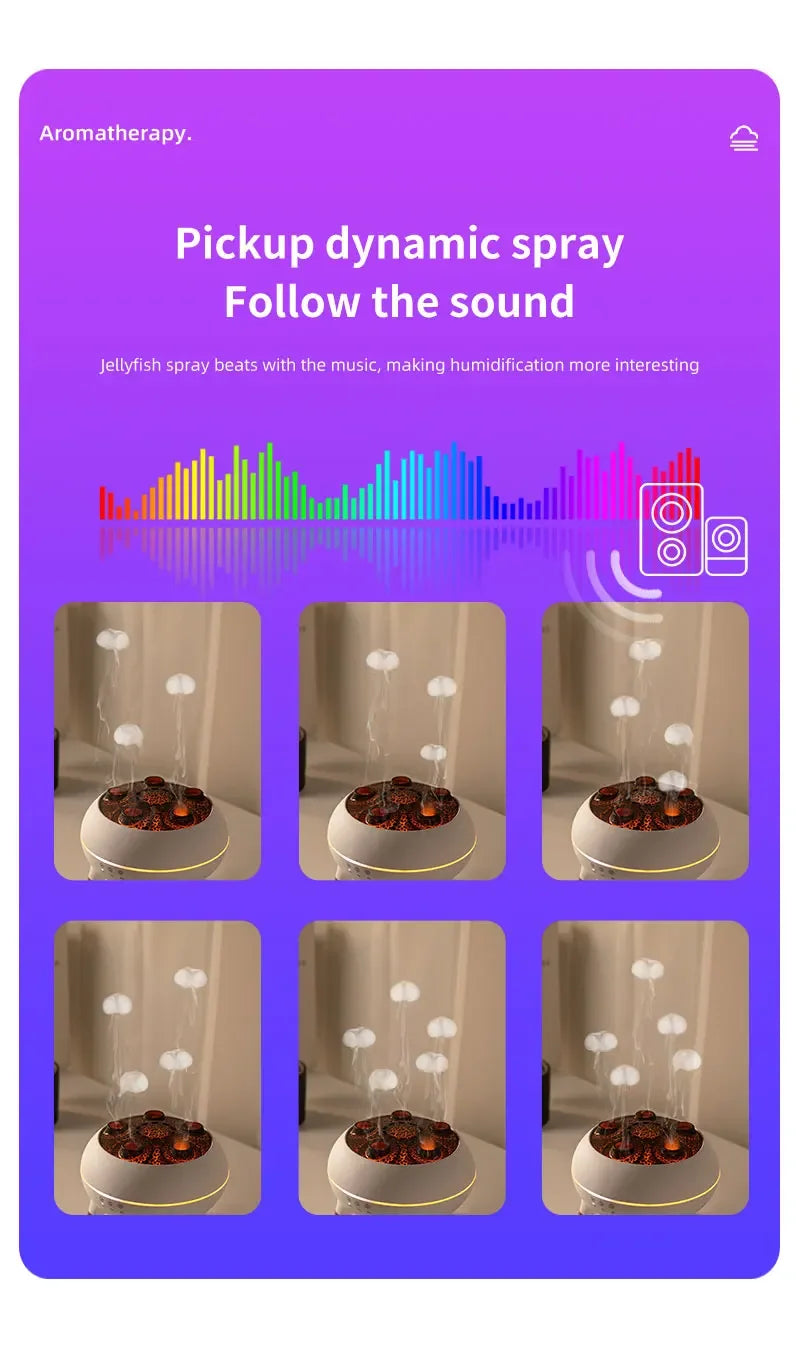Umidificatore d'aria dinamico Jellyfish da 250 ml, diffusore di oli essenziali, telecomando, umidificatore per camera da letto con 7 luci notturne colorate