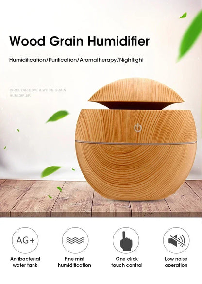 Mini diffusore di oli essenziali USB a ultrasuoni effetto legno, umidificatore portatile da tavolo per aromaterapia, per uso domestico e in ufficio