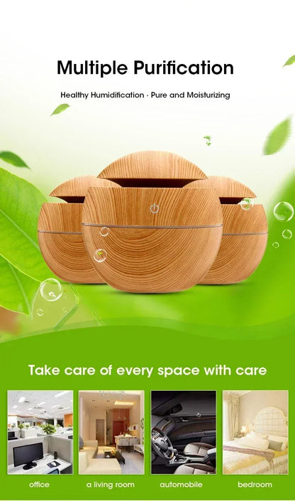 Mini diffusore di oli essenziali USB a ultrasuoni effetto legno, umidificatore portatile da tavolo per aromaterapia, per uso domestico e in ufficio