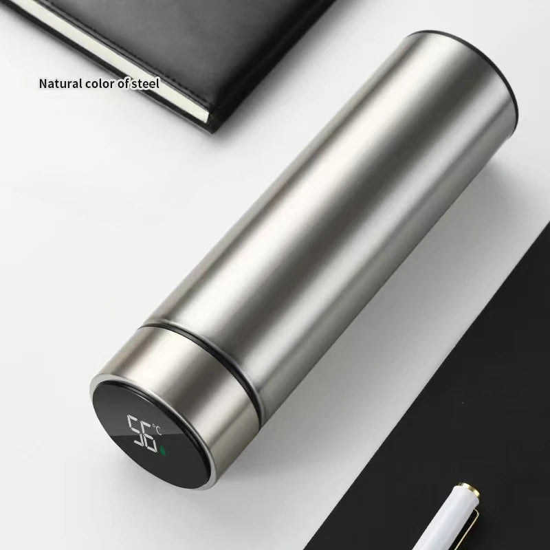 500ML Smart Temperature Display Thermos - 2-in-1 Divided Stainless Steel Vacuum Bottle with Dual Lids, Leak-Proof Outdoor Cup