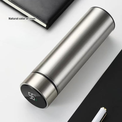 500ML Smart Temperature Display Thermos - 2-in-1 Divided Stainless Steel Vacuum Bottle with Dual Lids, Leak-Proof Outdoor Cup