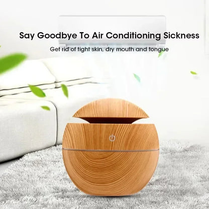 Mini diffusore di oli essenziali USB a ultrasuoni effetto legno, umidificatore portatile da tavolo per aromaterapia, per uso domestico e in ufficio