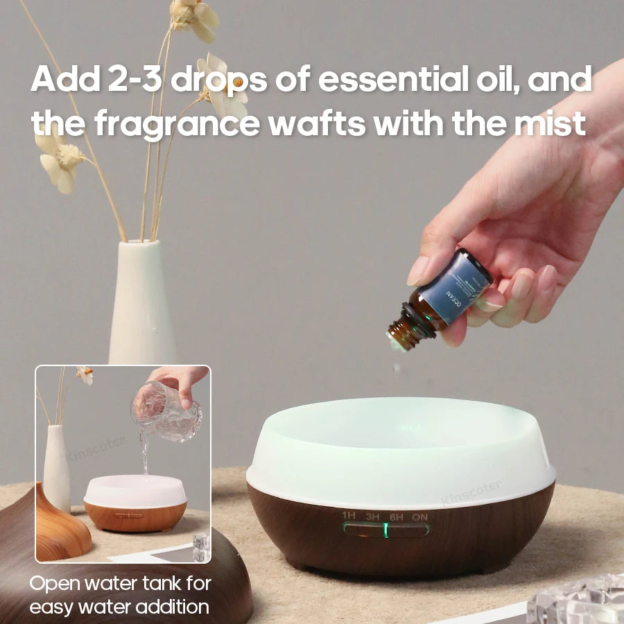 Diffusore di aromaterapia con venature del legno, umidificatore USB, purificatore d'aria da tavolo, diffusore di aromi a nebbia fredda/set di oli essenziali
